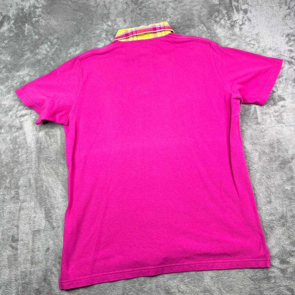 Etro Milano Polo Shirt Mens Large Pink Plaid Contrast Collar Pique Made in Italy - Picture 9 of 10